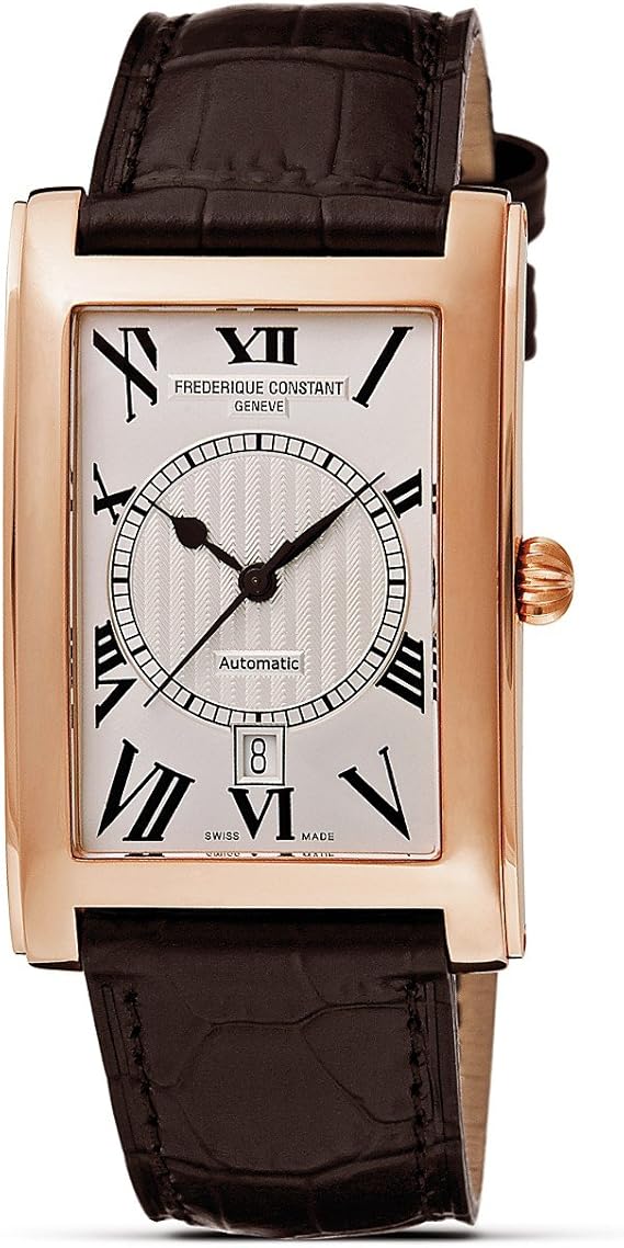 frederique constant rose gold plated leather analogue watch