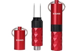 SCIGJAES Portable Cigar Punch Cigar Cutter Twin Nubber Cigar Pick 2 in 1 Multitool W/Key Ring (Red)