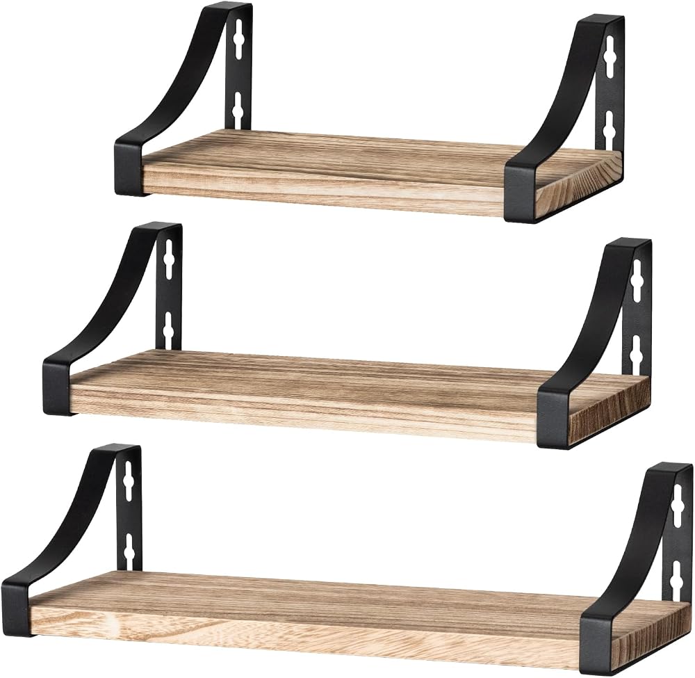 Pipishell 3 Pieces Wall Shelves Wood and Metal Rustic Brown