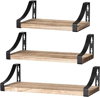 Pipishell 3 Pieces Wall Shelves Wood and Metal Rustic Brown