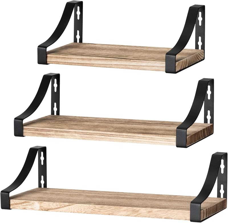 Pipishell 3 Pieces Wall Shelves Wood and Metal Rustic Brown