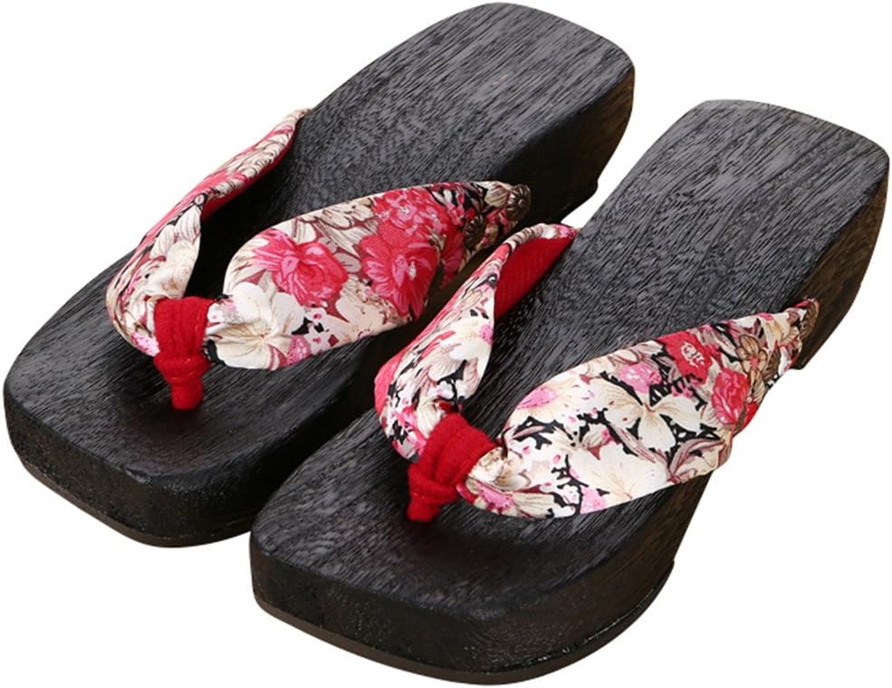 SATUKIWomens Japanese Wooden Geta Sandals,Flip Flops Cosplay Traditional Clogs