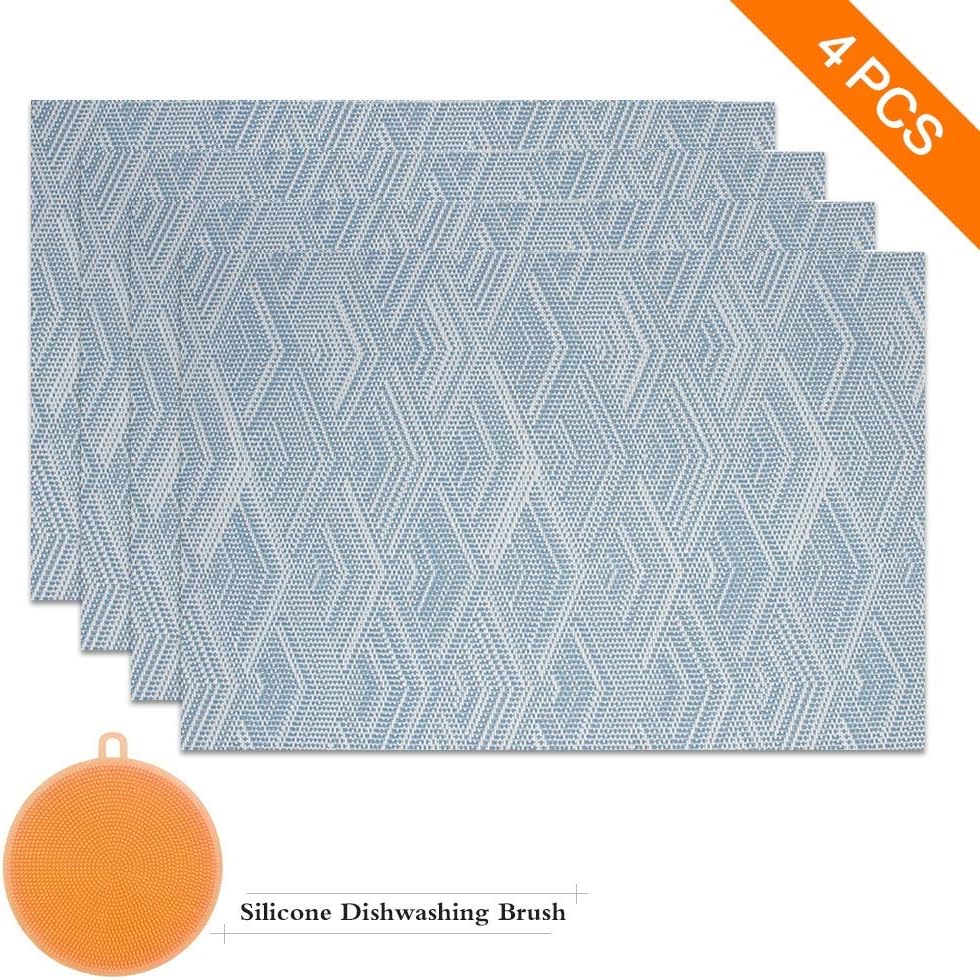 Sayopin Placemats, Placemats for Dining Table Set of 4 , Heat-Resistant Non-Slip Woven Place Mats for Kitchen Table Mats Vinyl Stain Resistant Christmas Placemats (4,Blue)
