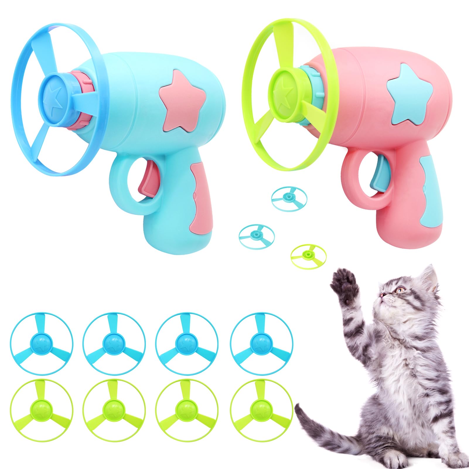 Lontom Interactive Cat Toys - 2 Spinning Launchers with 8 Flying Disc Toys for Indoor Kittens, BPA Free, Cat Exercise Training