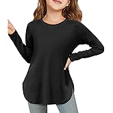 CharmWM Girls Long Sleeve Shirts Kids Crewneck Curved Hem Tunic Tops Plain Fall T Shirt