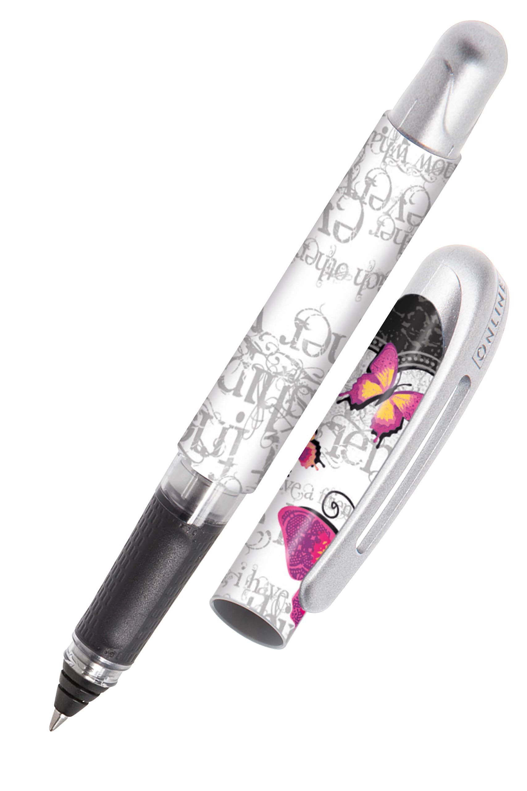 ONLINE ergonomic rollerball pen Cute Roses for school & college │ soft grip part for left- and right-handed │ for standard ink cartridges, refillable │ pens for beginners, pupils, students — image 1
