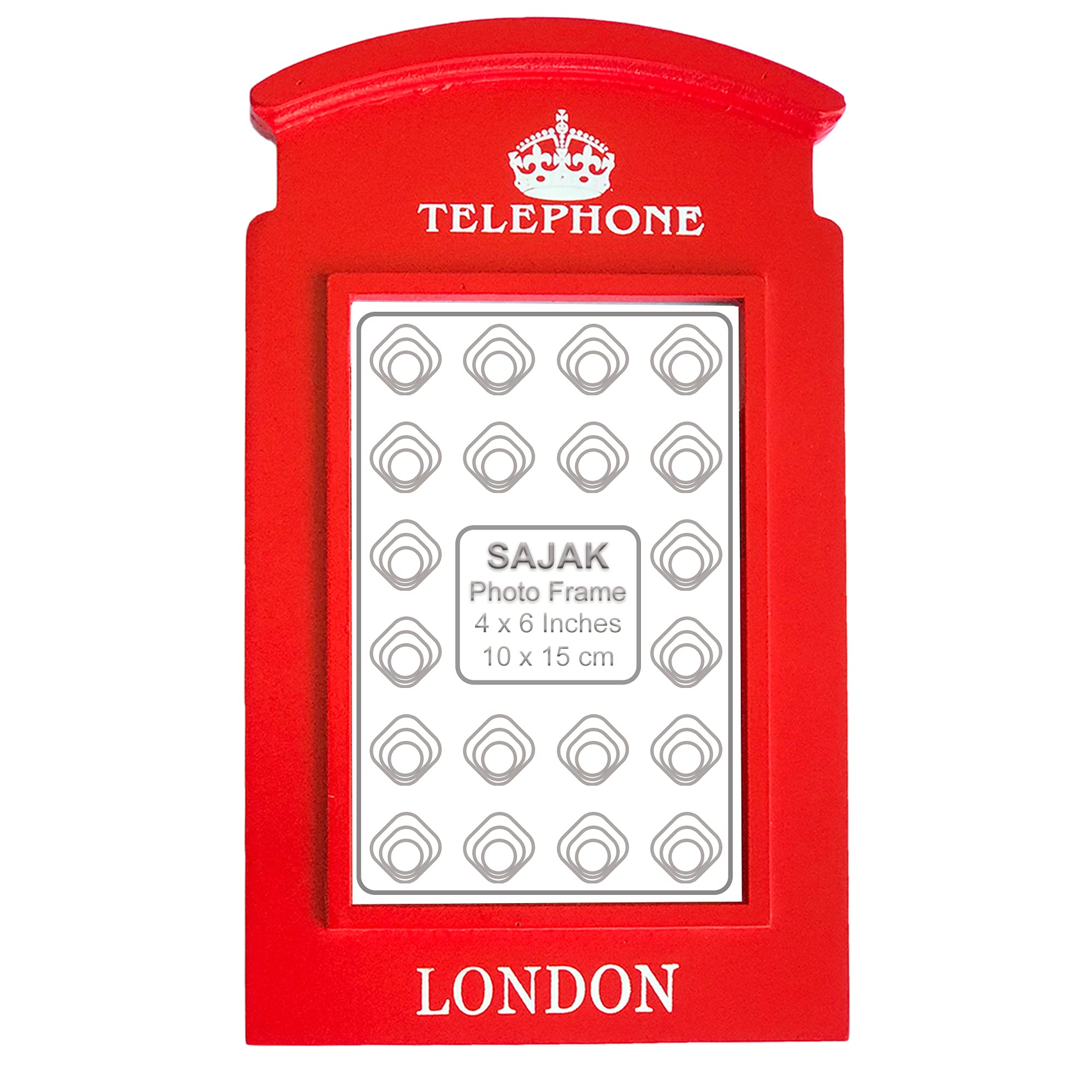SAJAK 4x6 London Red Telephone Box Photo Frame - Tabletop Desktop Photo Holder for Home Decor, a British Collectible Souvenir & Travel Gift Idea for Your England Memorabilia