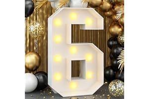 KAINSY Marquee Light up Number 6 4ft White Marquee Numbers with Light for 6th Birthday Party Large Mosaic Frame Letter 6 Cardboard Pre-Cut Giant Cut-Out Thick Foam Board Sign Diy Decorations Anniversary