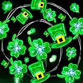 Timer - St Patricks Day Decorations Shamrocks Leprechaun Hat Lights 10FT 40LED Green Lucky Clover Fairy String Lights Battery Operated Irish St. Patrick's Day Decor Indoor Outdoor Home Bedroom Party