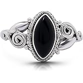 Black Onyx Vintage Gipsy Spiral Side Small Ring 925 Sterling Silver Boho Chic US Size 5 6 7 8 9