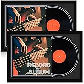 Colingmill 2 Pcs Vinyl Record Display Frame, Black Matting | 16x22 Inch Double Groove Frames Fits Vinyl Records and Album Cover, Wall Mount Display for Home Decor, Protects Collection
