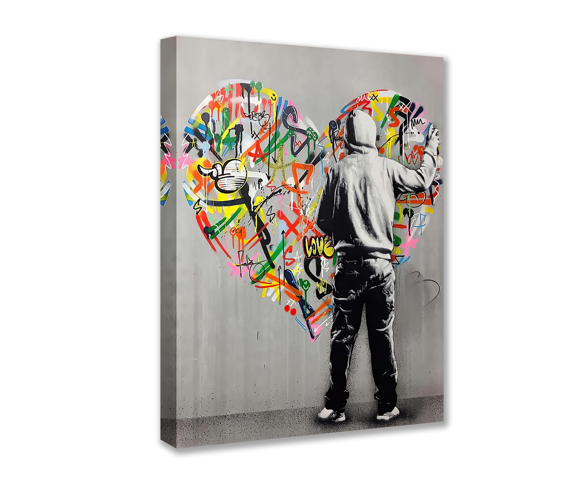 Banksy Street Art Decor Classic Graffiti Pictures Love Word Pop Paintings Artwork 1 Panels Canvas Wall Art Living Room Home Modern Decor Framed Giclee Ready to Hang Gift(16''W x 24''H)