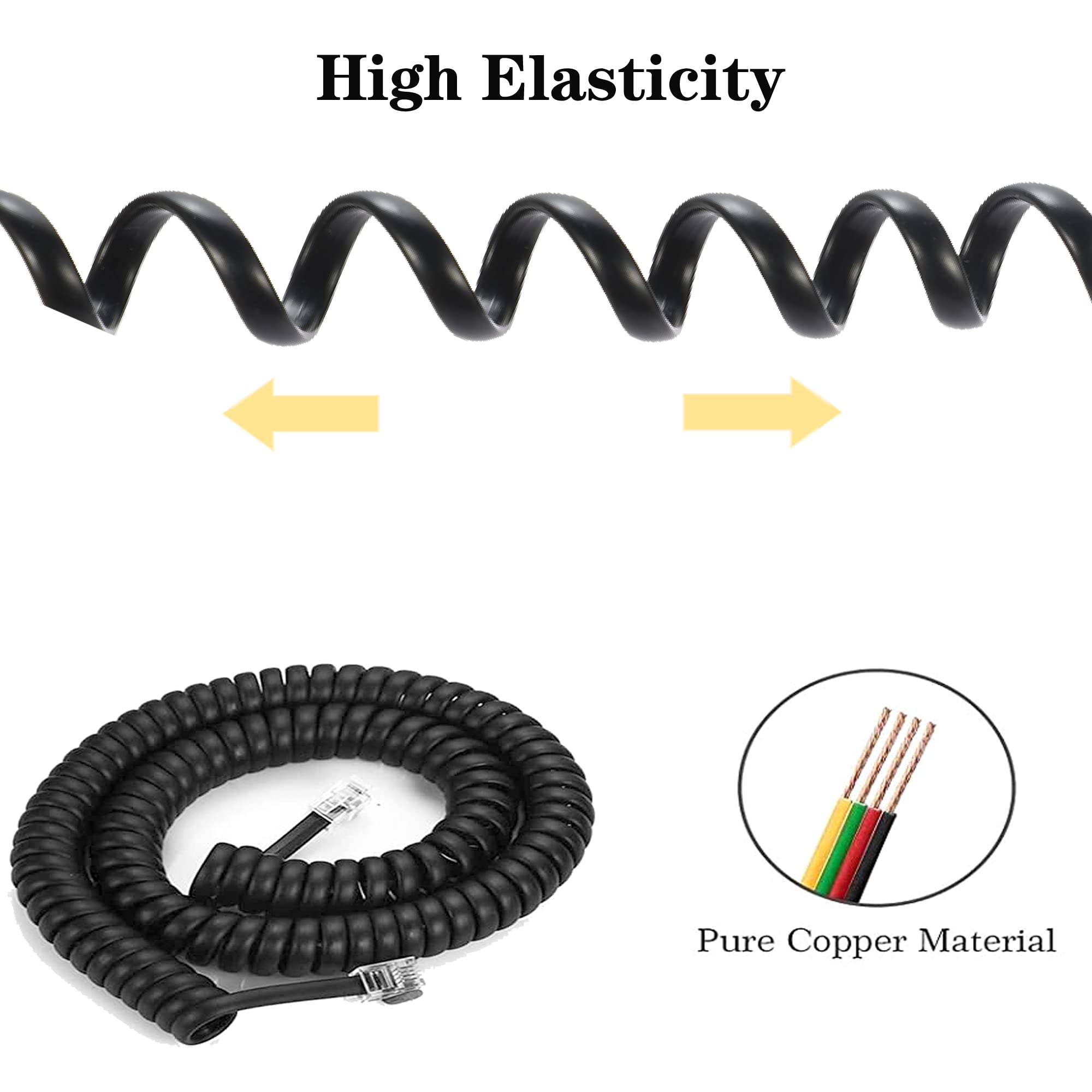 5 Pack Phone Cord Landline8Ft Uncoiled / 1.4Ft Coiled Landline Phone Handset Cable RJ9 4P4C Telephone Accessory- Black