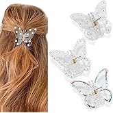 Canitor Butterfly Claw Clips 3Pcs: Butterfly Hair Clips for Women - Clear, Pearl - Thick, Thin Hair - Elegant, Medium Size