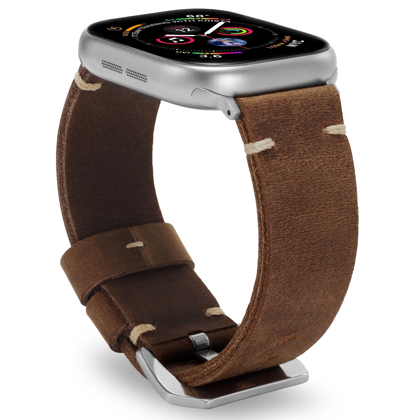 Handmade Double Sided Leather Bands Compatible with Apple Watch Band 42mm(Series 11/10) 41mm 40mm 38mm，Retro Design Grain Genuine Leather Band For iWatch Series SE/9/8/7/6/5/4/3/2/1
