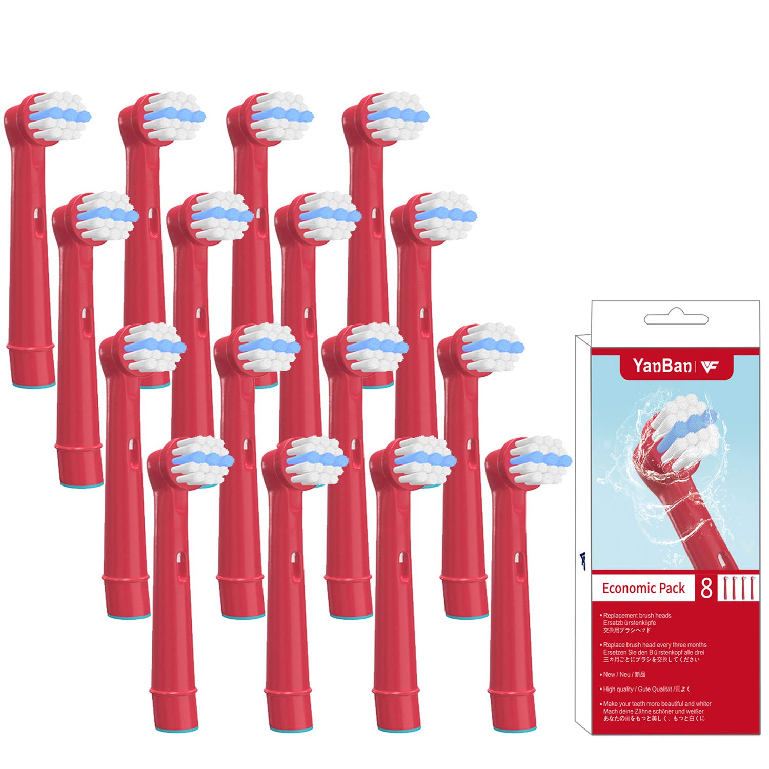 YanBan 16pcs Kid's Toothbrush Head Compatible with Oral B Children Replacement Brush Heads for Braun Electric Rechargeable Toothbrush Sensitive Clean, Professional Care, Advanced Power