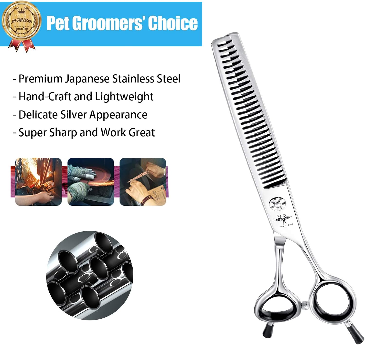 PURPLEBIRD 7 Inch Dog Grooming Scissors Straight Dog Thinning Scissors Professional Dog Shears Japanese Stainless Steel Pet Trimming Scissors with Blunt Tips for Dogs Cats Face Paws - Image 4