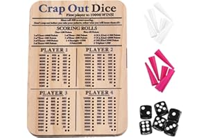 TKOWTB Wooden Crap Out Dice Score Board Classic Family Game Round Funny Dice Board Game with Wood Tray Score Pad Dice Tray S