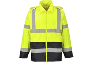 Portwest UH443 Classic Waterproof Rain Jacket in Reflective Contrast Hivis ANSI, Large