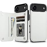 HianDier for iPhone 17 Air Case Wallet with Card Holder PU Leather for iPhone 17 Air Phone Case with Double Magnetic Closure Women Men Shockproof Protective Flip Protective Cover-White