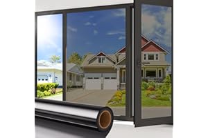 Coavas One Way Privacy Window Film Reflective Window Tint for Home,Static Cling Mirror Heat Blocking Covering See Out Not in,Anti-Uv House Daytime Privacy,Black-Silver, 17.5x78.7 in