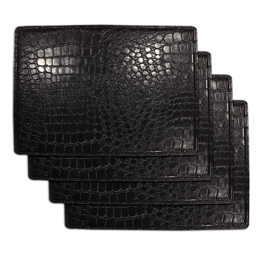 Faux Leather Placemats for Dinner Table, Pack of 4 (Crocodile Black)