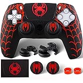 PlayRealm Silicone Skin Cover Sticker x 1 & Extender Grips x 2 for PS5 Controller Spider Web