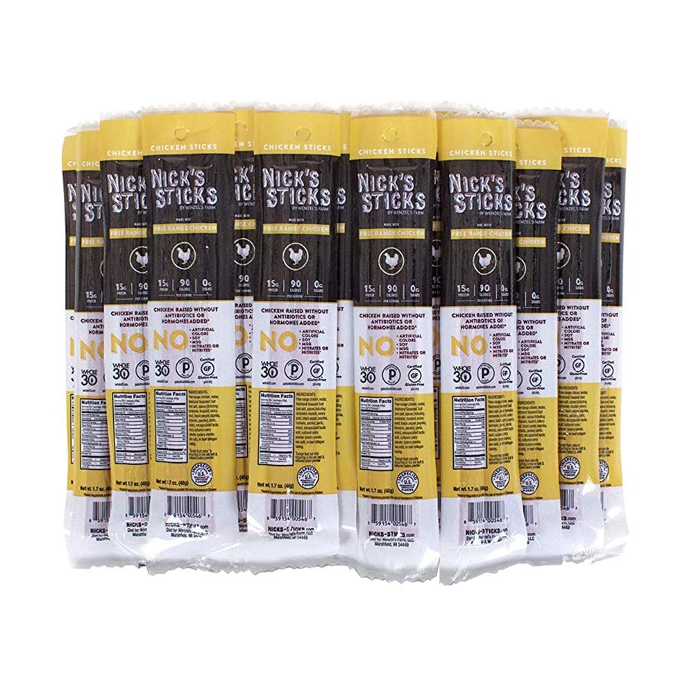 Nick's Sticks | Free Range Chicken Snack Sticks | Made in the USA | Gluten Free | Paleo, Keto, Whole30 Approved | No Sugar, Soy, Antibiotics or Hormones (25 - 1.7oz. Packages of 2 Sticks)