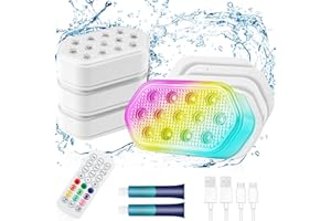 QOLNBY Pool Lights, Rechargeable Submersible LED Lights, Pool Lights for Inground Pool, IP68 Waterproof Lights 16 Color Chase Mode Floating Pool Lights with Rechargeable Remote-4 Pack