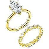 MDFUN 18K Gold Plated Two-in-One Heart/Round/Horse-eye Cubic Zirconia Engagement Promise Rings Eternity Wedding Band for Women