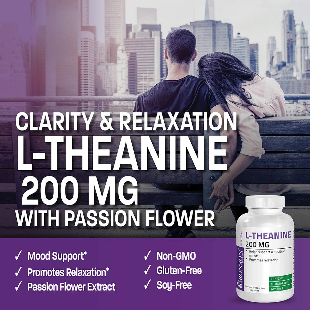 L-Theanine 200mg (Double-Strength) with Passion Flower Herb - Reducing Stress and Promoting Relaxation Without Sedation - Non GMO, 120 Capsules: Health & Personal Care