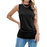 DYLH Pima Cotton Long High Neck Ruched Tank Tops for Women Summer Sleeveless Trendy Cute Shirts