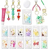 WJXCYGG 12 Set Lip Gloss Keychain Making Kit 120 Assorted Acrylic Beads Packed in 12 Colors 32.8 Ft Rope 12 Keychain Clips for DIY Crafts Women