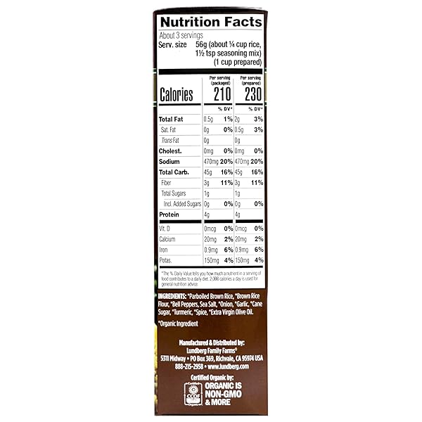 LUNDBERG FAMILY FARMS ORGANIC WHOLE GRAIN RICE, YELLOW, 6 OUNCE