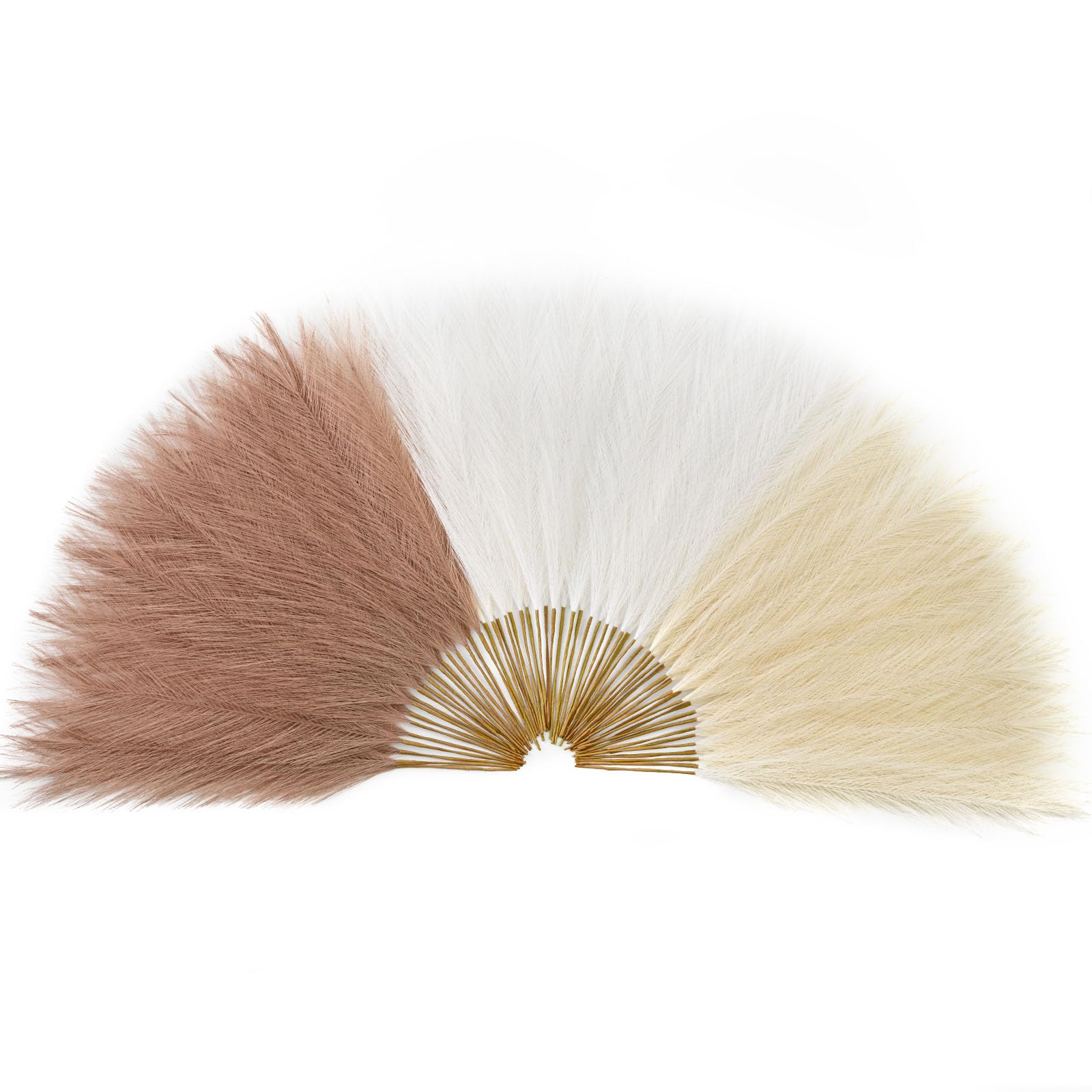 Serwalin 60pcs Pampas Grass,45cm Faux Pampas Grass Decor,Fluffy Artificial Pampas Grass for Valentine's Day Decor,Boho Decor,Living Room,Home,Vase Filling,Wedding(White and Brown)