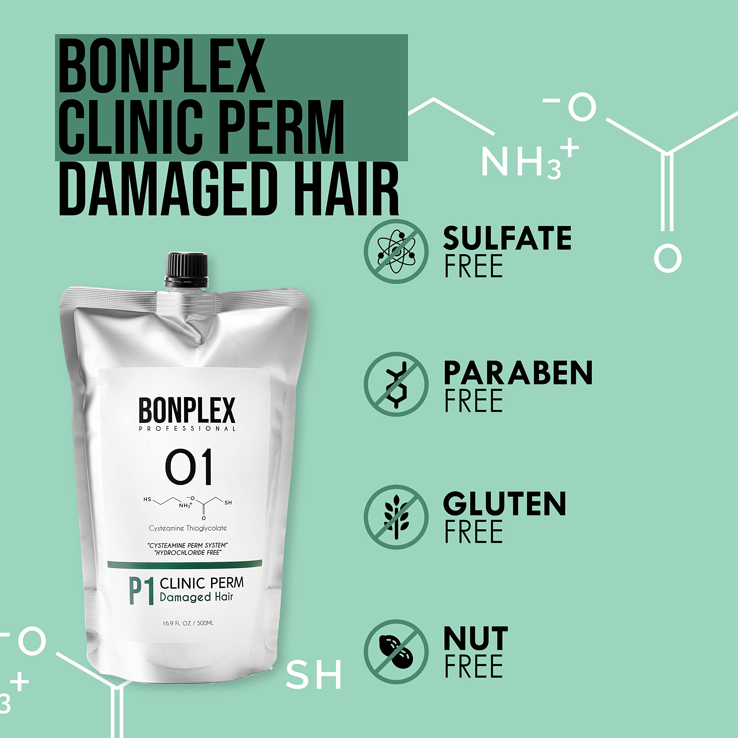 BONPLEX Clinic Perm for Damaged | Color Treated | Chemically Treated | Thin or Delicate Hair | Cysteamine Thioglycolate Based | Hydrochloride Free | pH 4.5 | Cream Type Multi-Perm System 16.9oz