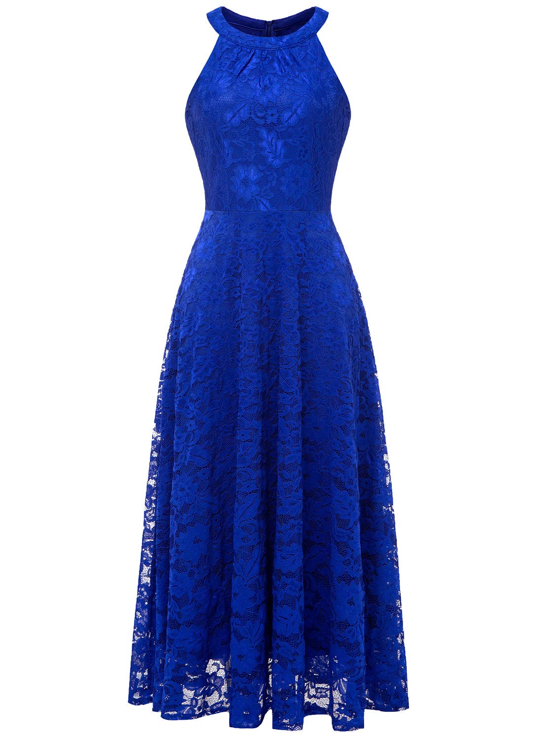 MUADRESS Elegant Women Evening Dress Floral Lace Long Halter Swing Cocktail Party Dress