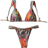 MakeMeChic Women's Halter Bikini Sets 2 Piece Striped High Cut Tie Side Swimsuit Bathing Suit