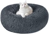 Nepfaivy Calming Donut Dog Cat Bed 15.75in Dark Grey Non-Slip Washable