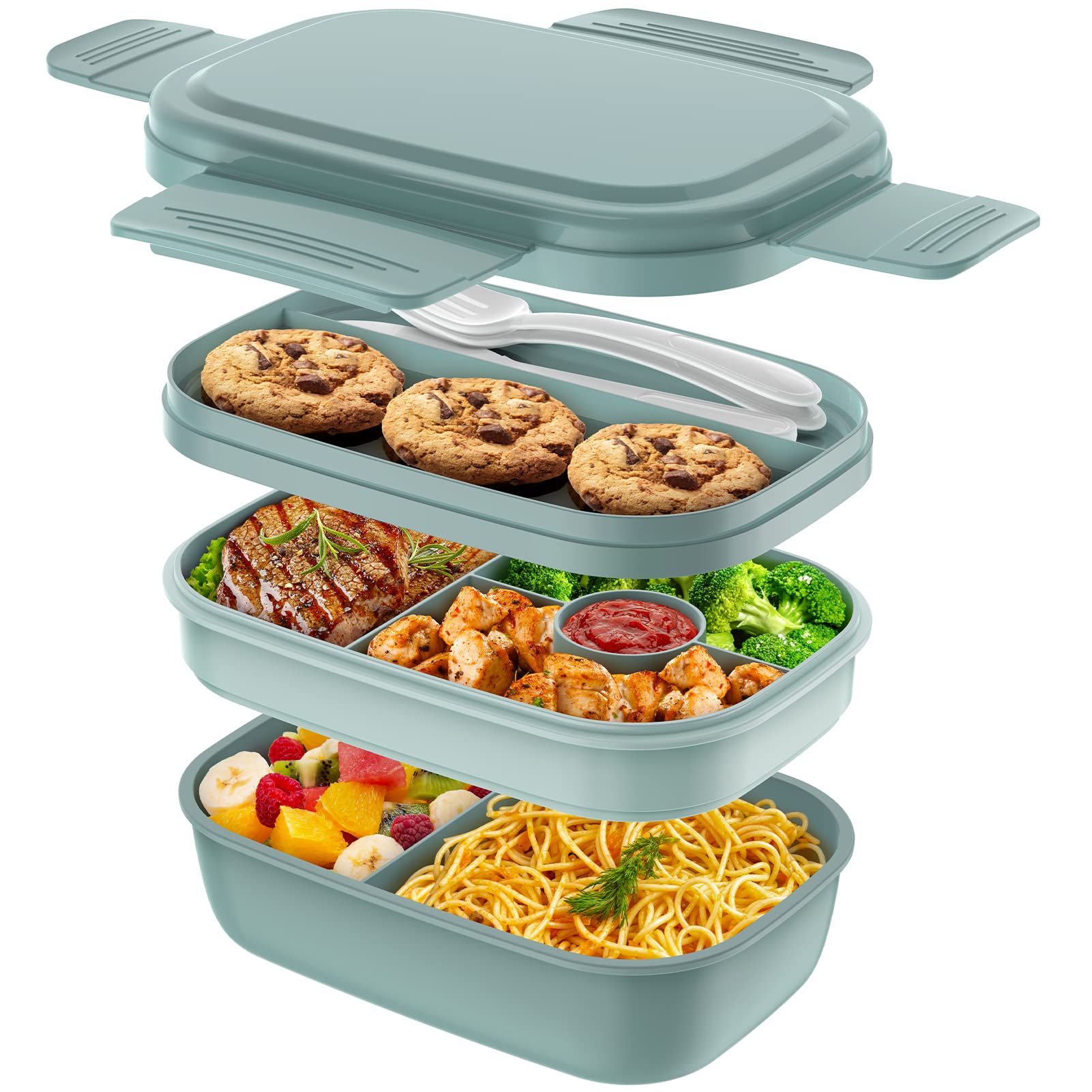 Photo 1 of HOMETALL Adult Lunch Box,3 Stackable Bento Lunch Containers for Adults, Modern Minimalist Design Bento Box with Utensil Set, Leak-Proof Lunchbox for Dining Out, Work, Picnic