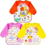 Vicloon 3Pcs Baby Bibs with Sleeves Waterproof Long Sleeve Bib Orange Purple