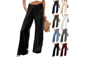 eoeioa High Waisted Wide Leg Pants for Women Dressy Button Business Work Pants Summer Casual Beach Pants Trousers with Pocket