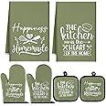 Sratte 6 Pcs Kitchen Decor Accessories Set Farmhouse Towels Pot Holders Oven Mitts Set 2 Dish Towels 2 Potholders 2 Cooking Mittens Oven Glove for Baking Cooking Supply(Green,Kitchen)
