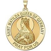 PicturesOnGold.com Saint Matilda Round Religious Medal - 3/4 Inch Size of a Nickel in Solid 14K Yellow Gold Pendant - Protection Jewelry Christian Gifts for Men & Women