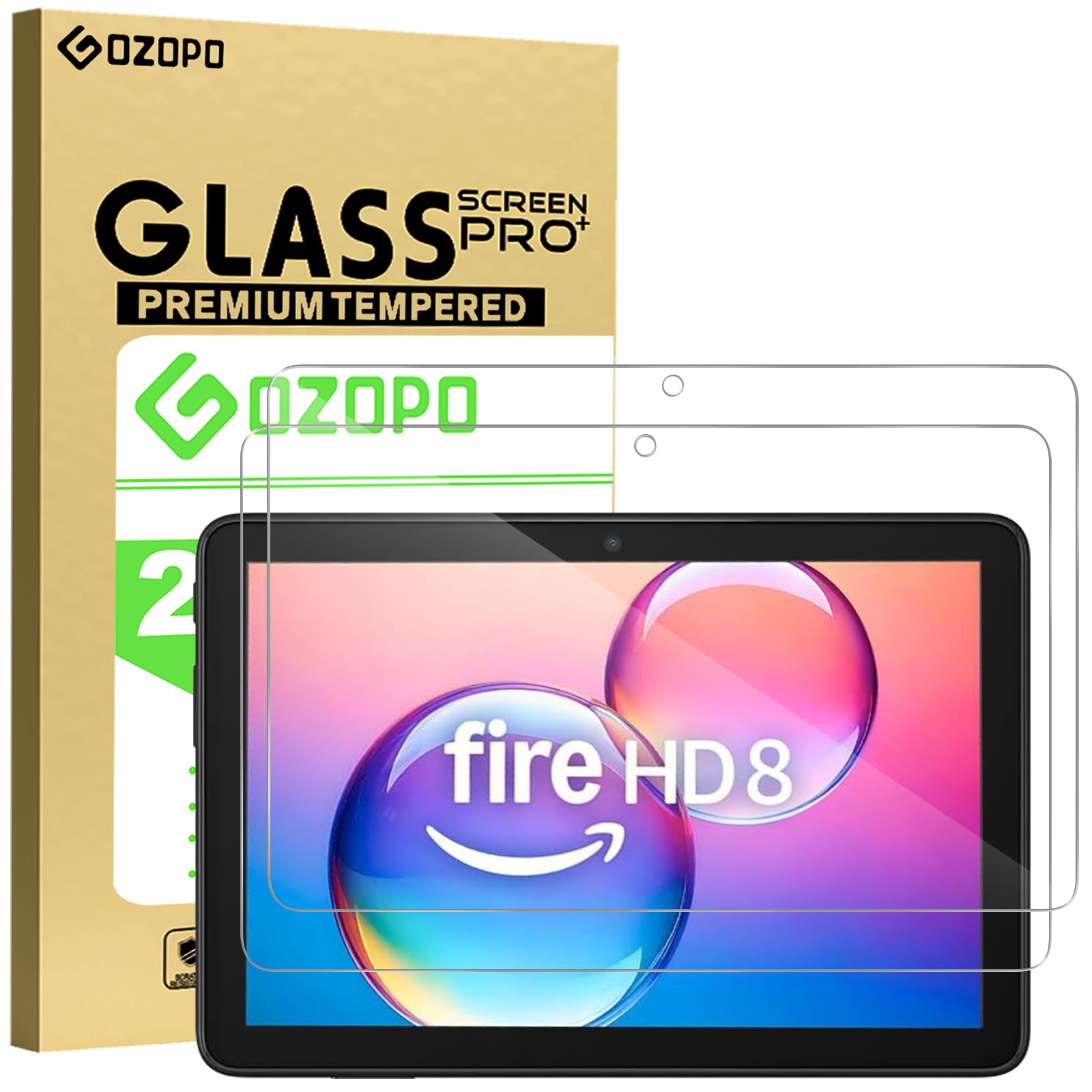 GOZOPO [2-Pack Screen Protector for Fire HD 8 / Fire HD 8 Kids Pro/Fire 8 Kids tablet (2024/2022/ 2020 release)