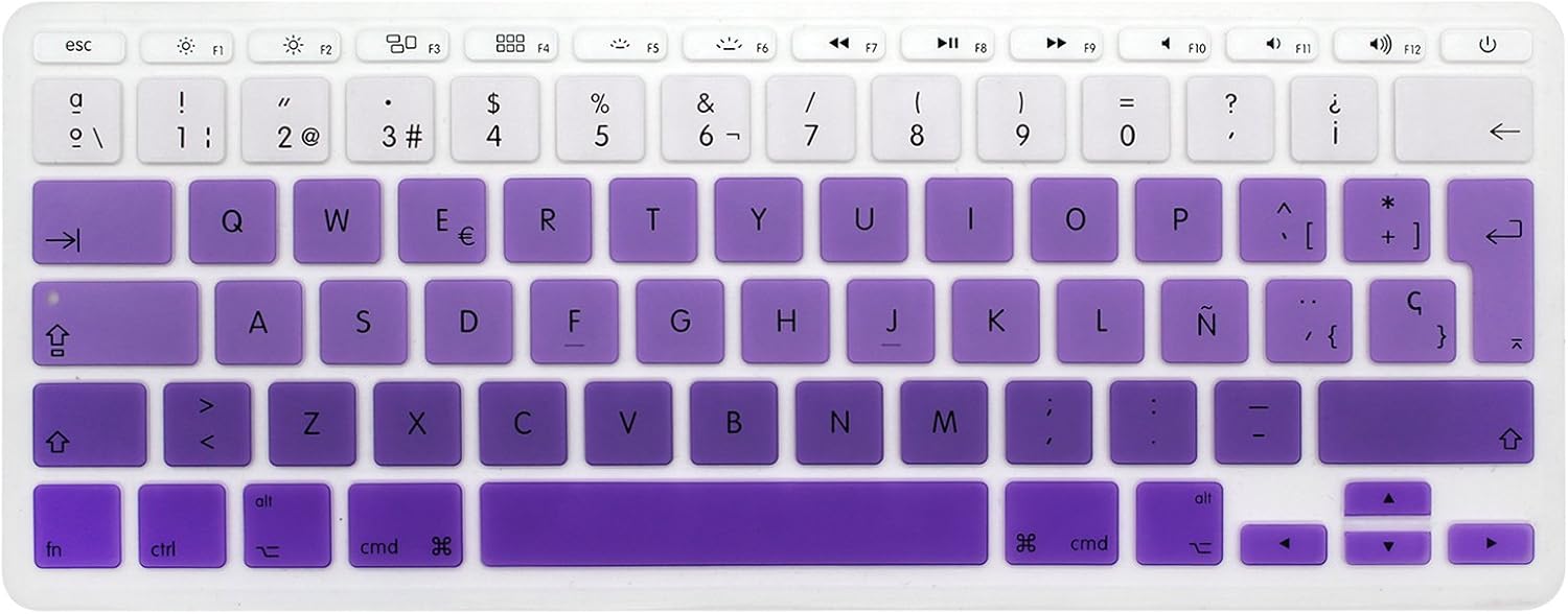 MMDW Spanish QWERTY ISO Keyboard Cover Protector for Macbook 11"11.6 Inch A1465 A1370 European/ISO Keyboard Layout Silicone Skin(Ombre-purple)