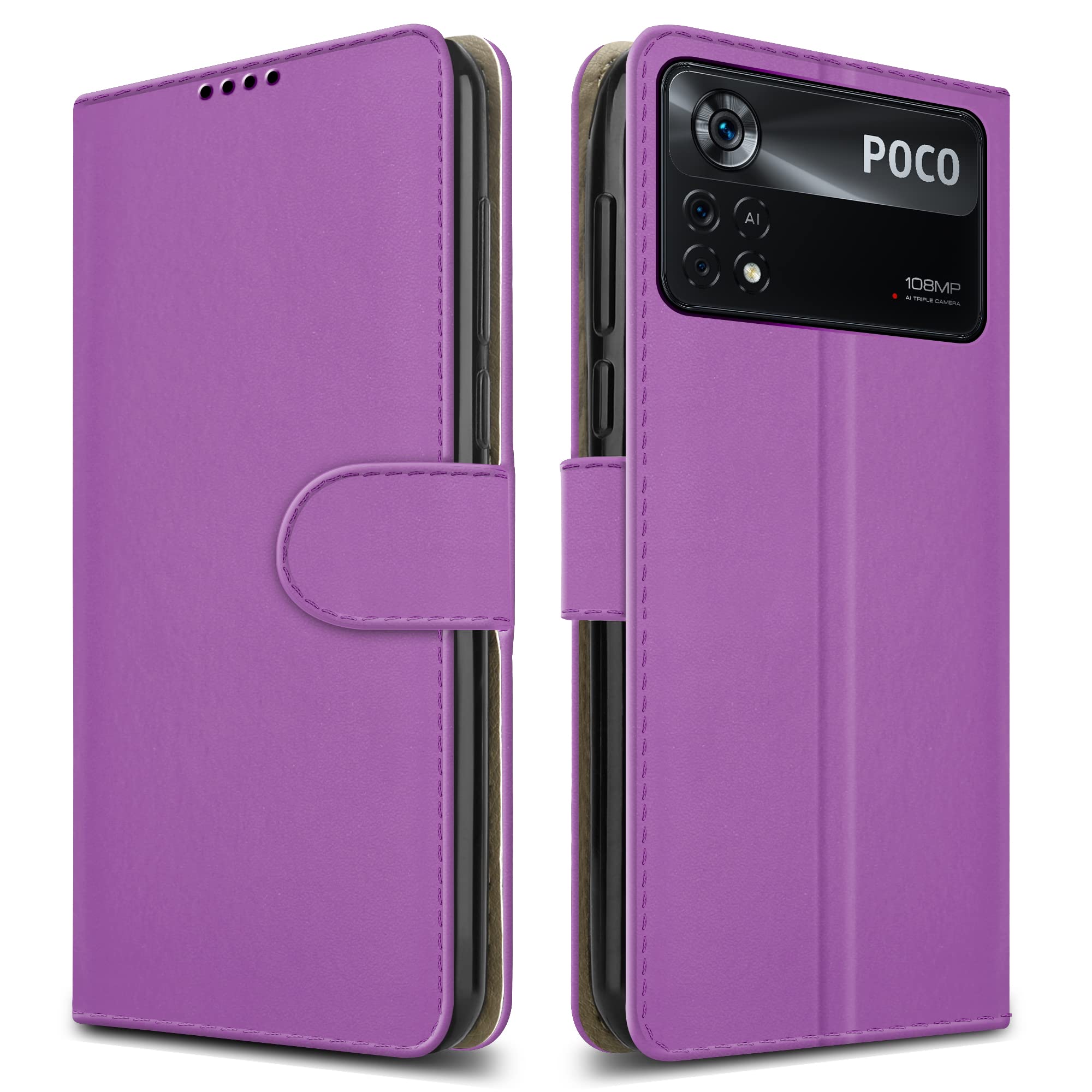 PIXFAB For Xiaomi Poco X4 Pro 5G Leather Phone Case, Magnetic Closure Full Protection Book Folio Design, Wallet Case Cover [Card Slots] and [Kickstand] For Xiaomi Poco X4 Pro 5G - Purple