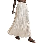 Verdusa Women's Satin Silk Boho Ruffle Flowy Long Skirts Textured Pleated Business Maxi Skirt