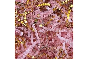LDKGHE 4 oz Crinkle Cut Paper Shred Filler for Gift Wrapping Baskets Filling Box Birthdays Christmas Thanksgiving Easter Weddings Valentines Mother's Day Anniversaries (Baby Pink and Gold)