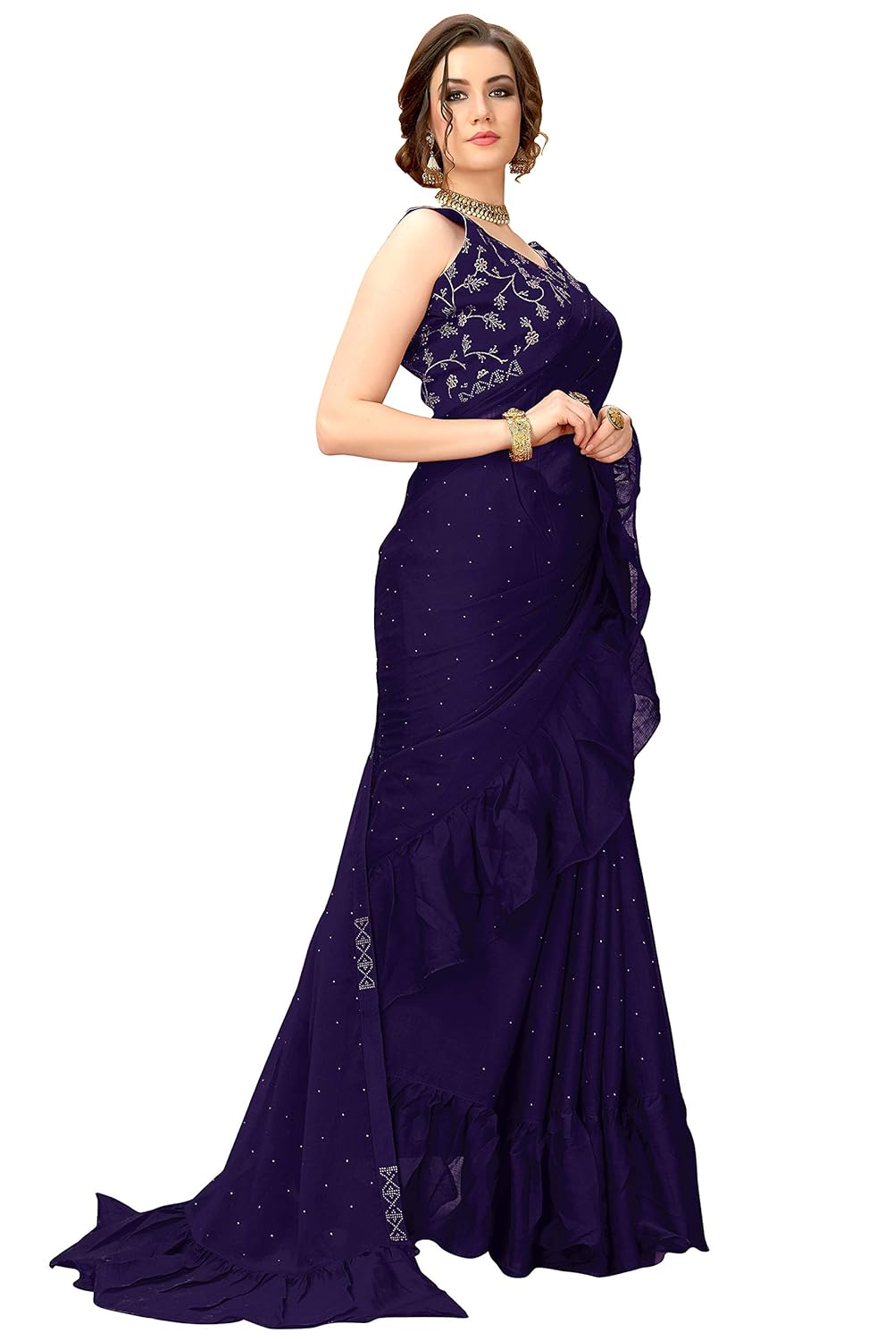 glory sarees women's ruffel saree (ruffel_saree101)